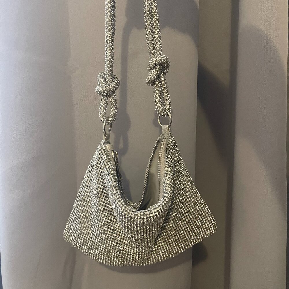 Sparkly Rhinestone Evening Bag, Silver